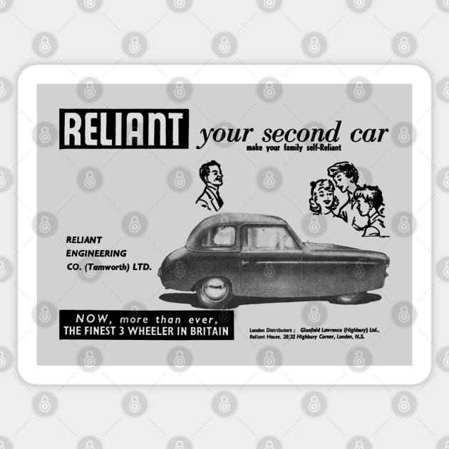 RELIANT THREE-WHEELER - advert Sticker by Throwback Motors